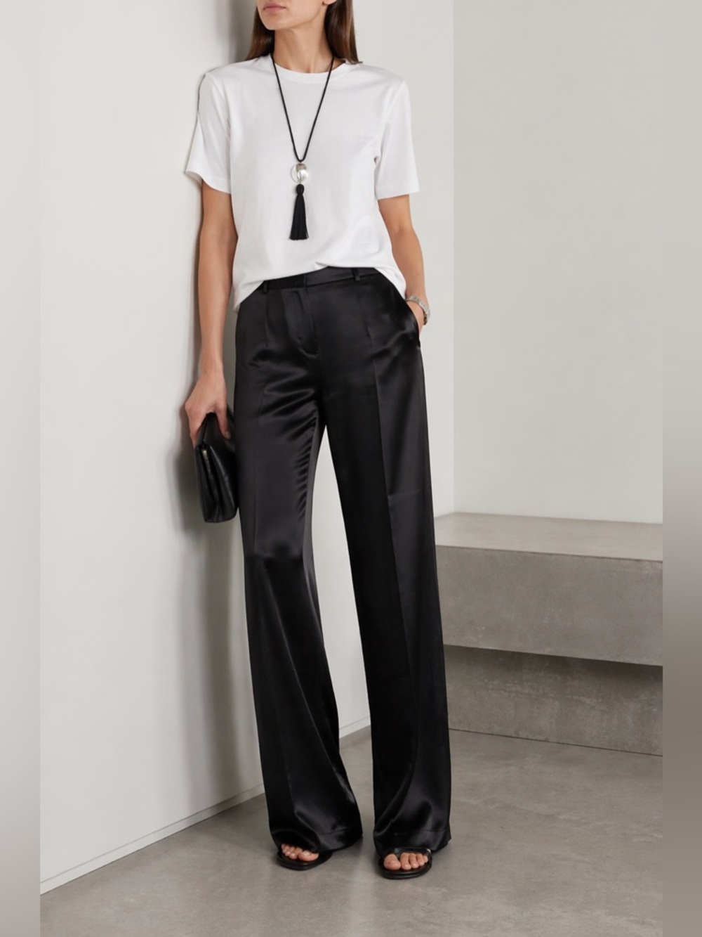 Sportmax Satin Wide Leg Trousers High Rise Black Minimalist Pants US 6